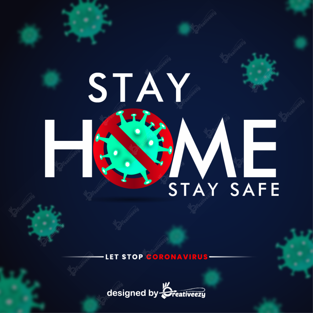 Stay home stay safe Let stop coronavirus design with covid-19 virus on light background