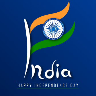 Tri Color National Flag with Creative Hand Lettering Text India on Navy Blue Background