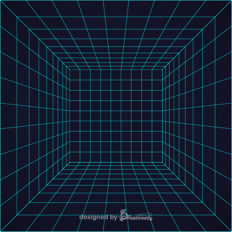 3D cube or room with big perspective grid. Retro futuristic vector illustration grid 10 x 1