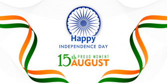 India Happy Independence Day Text with Ashoka chakra Wheel, Saffron and Green on White Back
