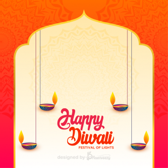 Happy Diwali greeting card design with Hanging Diya