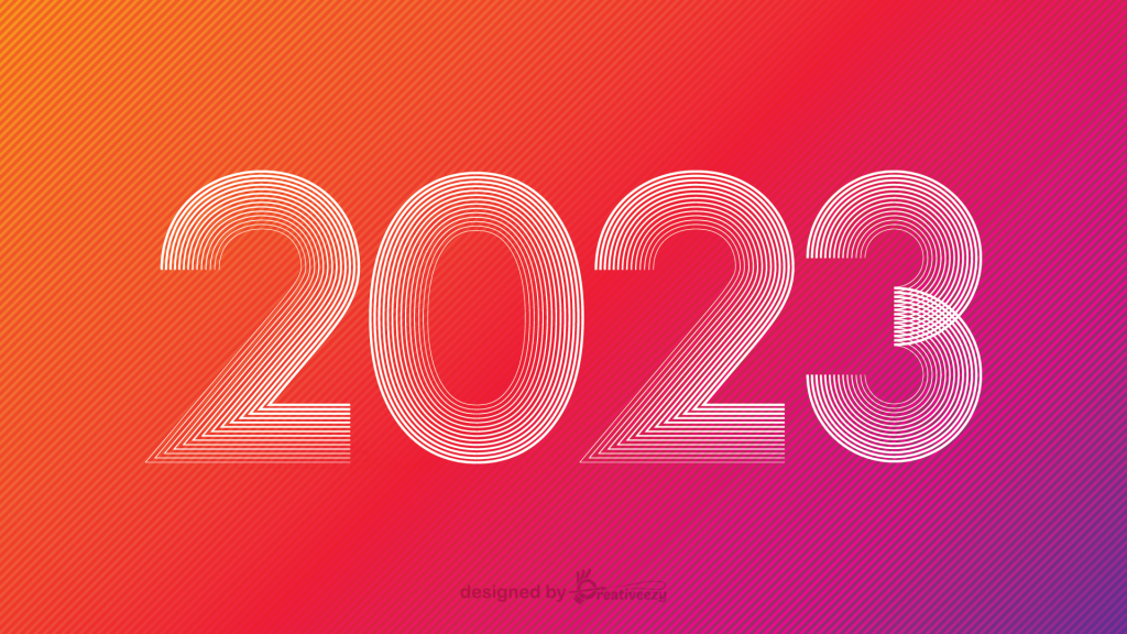 Happy New Year 2023 text design. Cover of business diary for 2023
