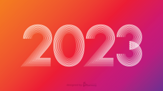 Happy New Year 2023 text design. Cover of business diary for 2023