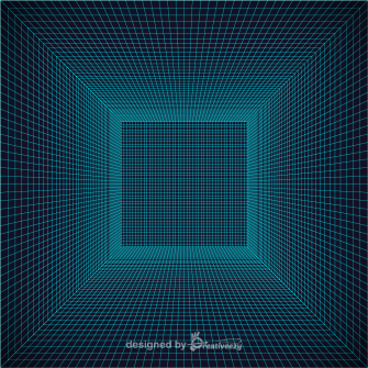 3D cube or room with perspective grid. Retrofuturistic vector illustration
