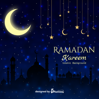 Ramdan kareem eid mubarak festival masjid dark sky stars background Free Vector