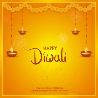 Happy diwali greeting card design with flowers and diya