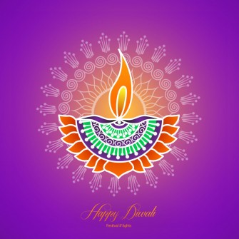 Happy diwali card design with rangoli diya illustration