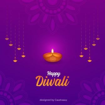 Diwali greeting card design with diya and flower design