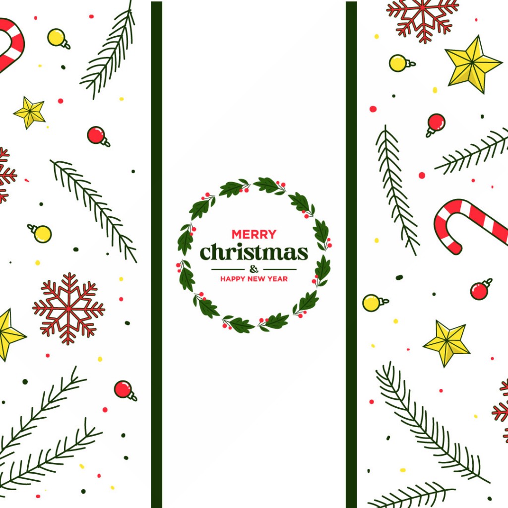 Vibrant hand drawn christmas festive card design with stars and holiday cheer