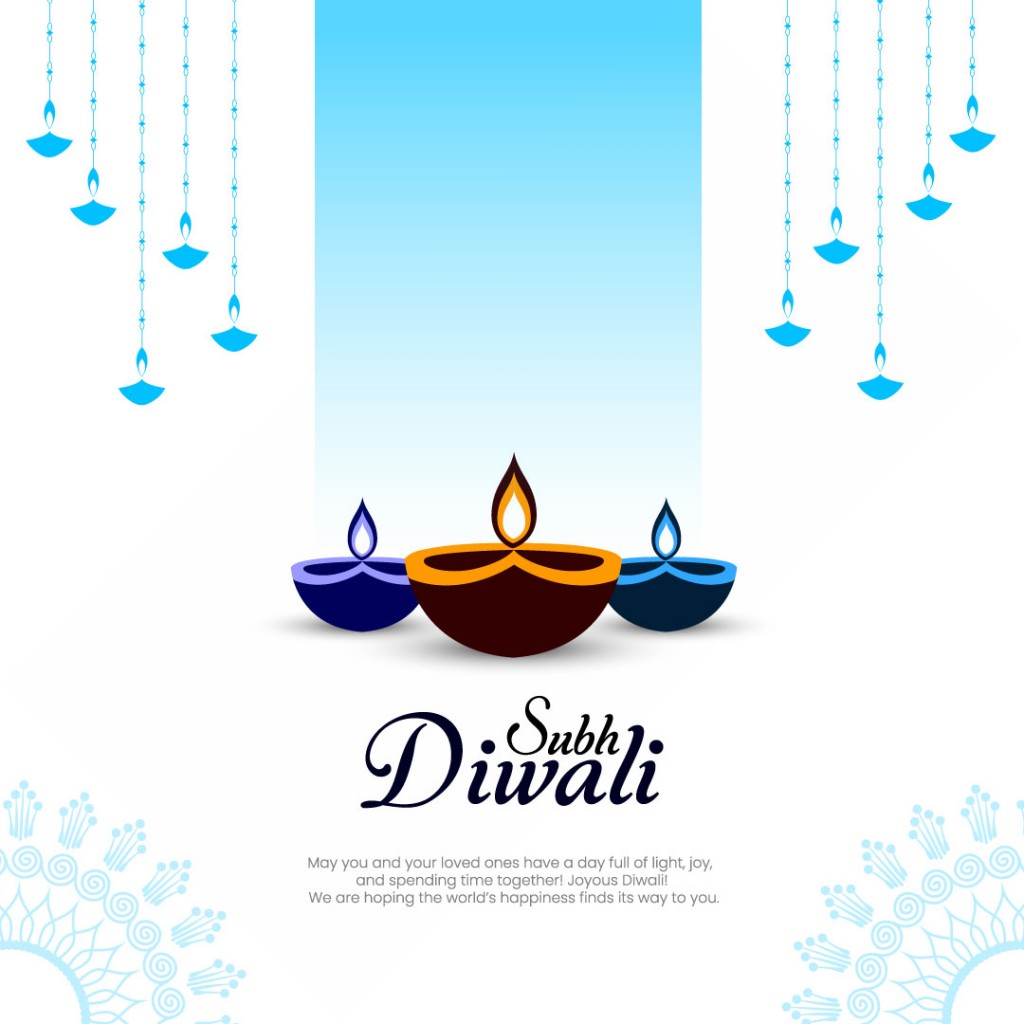 Subh diwali blessings card design with diyas and manadala design
