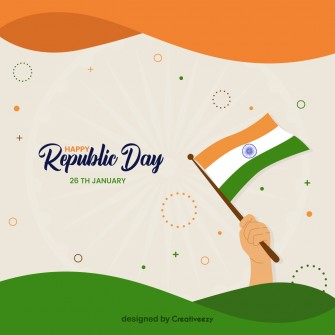 Happy republic day with tiranga flag in hand flat vector design