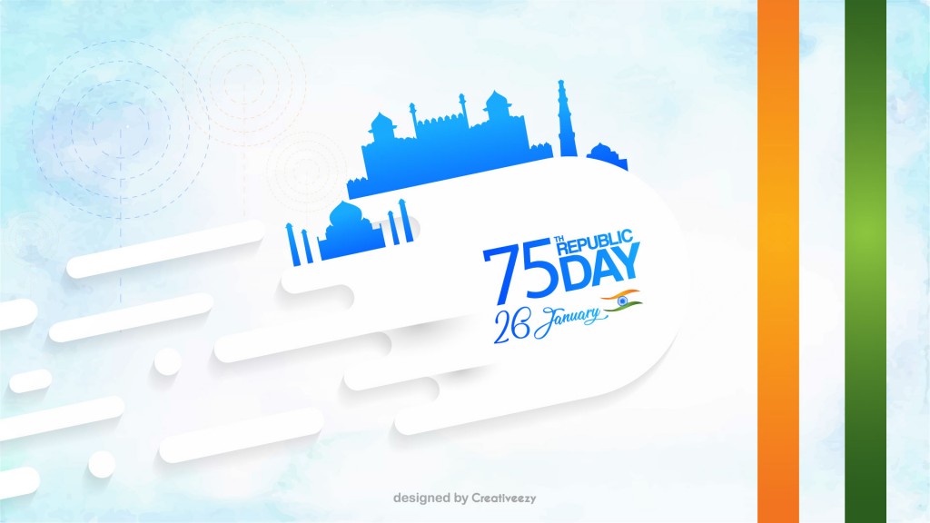 75th republic day wishes indian monuments vector illustration with tiranga stripes vector