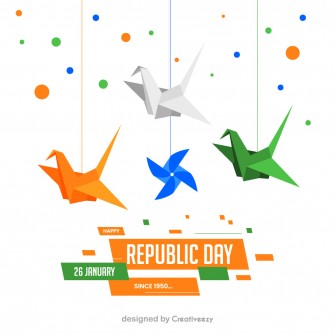Republic day wishes origami birds and fan vector and abstract shapes artwork