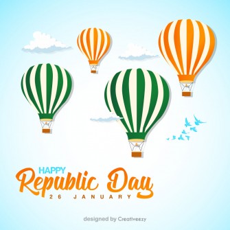 Republic day wishes with hot air balloons vector illustration on clouds and blue sky