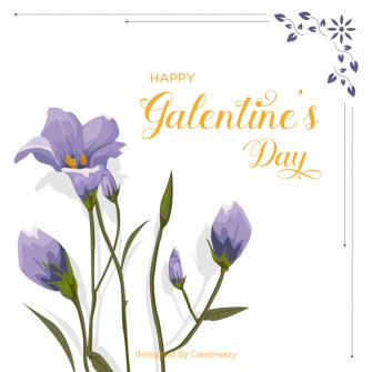 Purple pansies bloom on this elegant galentines day card design