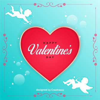 Happy valentines day lovely white angels flying red heart vector design