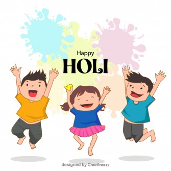 Holi Celebration Kids, Colors, Splashes, 'Happy Holi' Greeting Card.