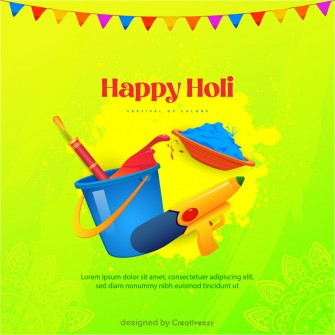 Holi Banner Vibrant 'HAPPY HOLI,' Color Splash Background, Paisley & Floral Designs