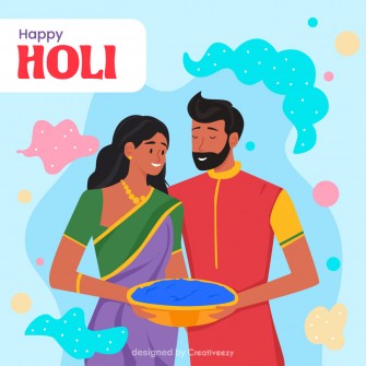 Happy Holi Greeting Couple with Colors, Traditional Attire, Festive Vibe
