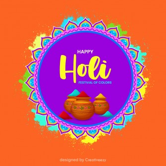 Holi Greeting Colorful Mandala, Festival of Colors Text, Vibrant Design